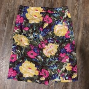 Colorful Floral Watercolor J. Crew Pencil Skirt